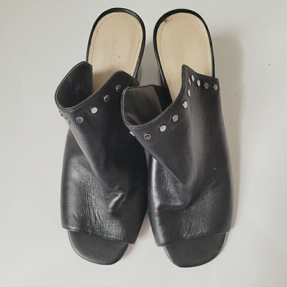 Marc Fisher Dalilah Slip On Peep Toe Mule Heels Size 9 in Black - Picture 2 of 7
